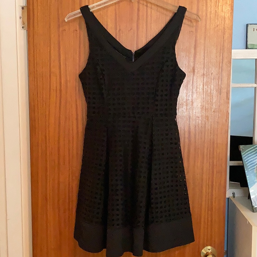 Metaphor Black Sheer Grid A-Line Dress